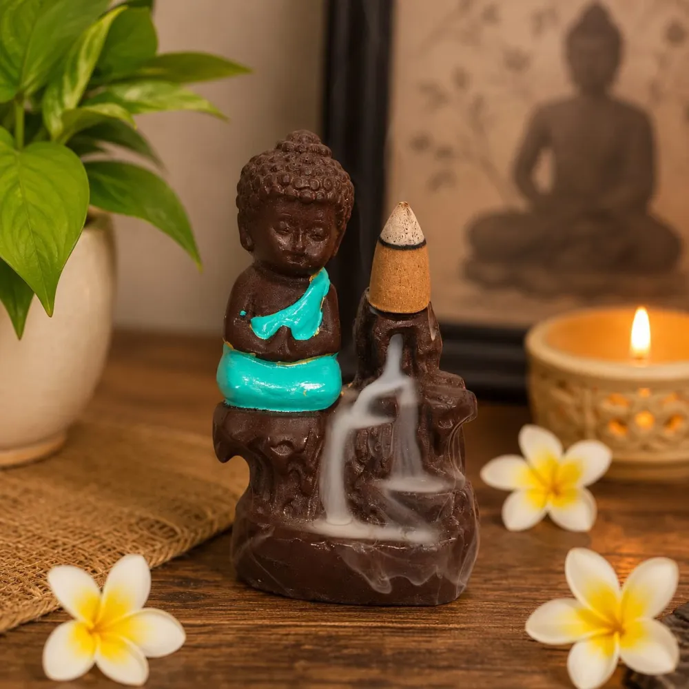 DS000312.01 Buddha Backflow Incense Holder - Turquoise Colour